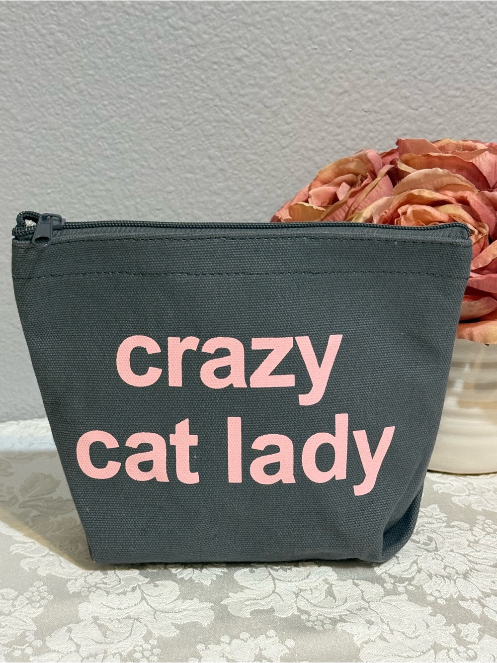 Crazy Cat Lady Makeup Cosmetic Grey Pink Zipper Bag New